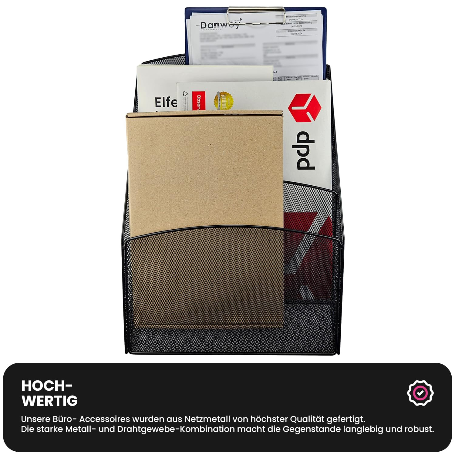 Netuno 1 Stück Dokumenten-Halter Wand Metall Schwarz 43,5 x 7,8 x 30,8 cm Dokumentenbehälter a4 Papier Dokumentenablage Wand Netz-Wandordner Hänge-Organizer Metall für Büro Schule Zuhause