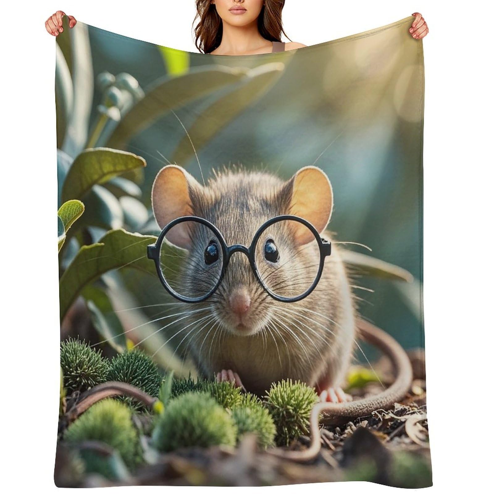 Flannel Guinea Mouse with Glasses Throw Blanket for Couch Super Soft Fuzzy Cozy Flannel Blankets No Shed No Pilling FAnti-Static Winter Bed Blanket Decorative and Giftable Blankets