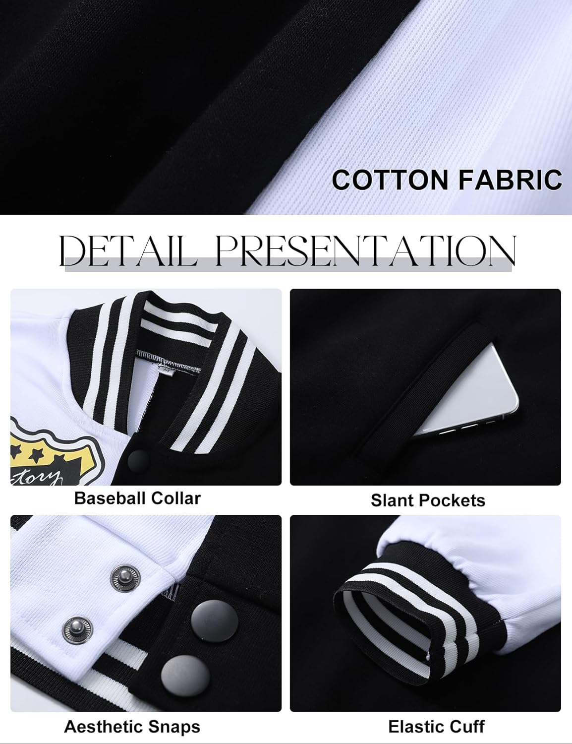 COZYPOIN Women's Varsity Jacket Cropped Letterman Jacket Lightweight Button Down Bomber Racer Baseball Y2K Coats - Image 5