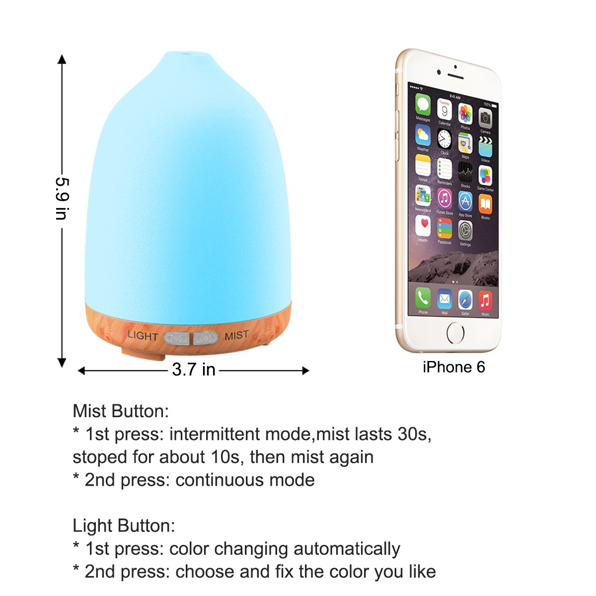 Essential Oil Diffuser, Soft Digits 120ml Wood Grain Ultrasonic Aroma Diffuser Aromatherapy Diffuser, Cool Mist Humidifier with Auto Shut Off, 7 LED Colors Changing and Adjustable Mist Mode - 2 Pack
