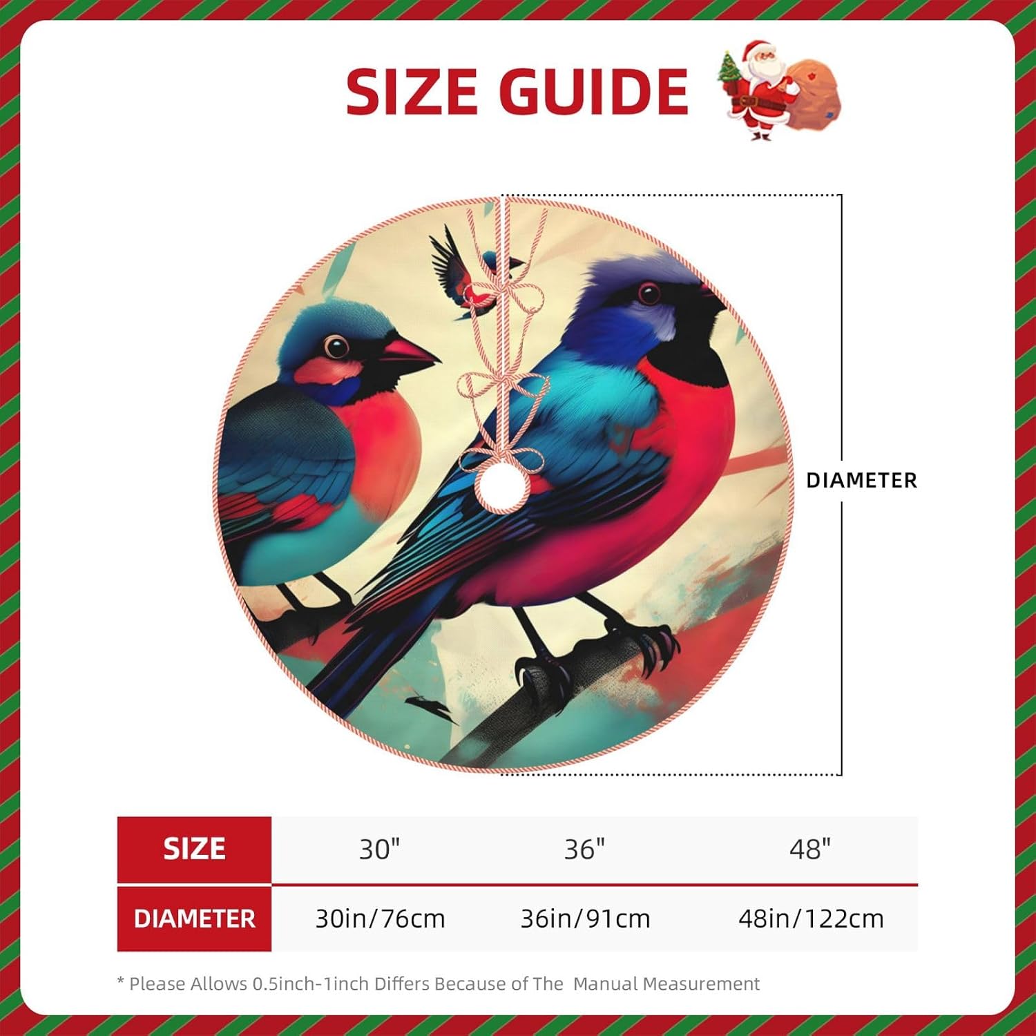 Birds Print Christmas Tree Skirts,Xmas Decor Party Use,Xmas Tree Mat for Festival Celebrations