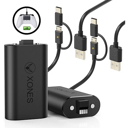 2 Pack - Xbox One Series X & S Play and Charge Kit Rechargeable Battery - Li-Po Lithium Polymer 1200mAh - Internal Micro USB / USB Type C Charging