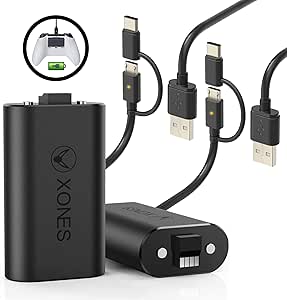 2 Pack - Xbox One Series X &amp; S Play and Charge Kit Rechargeable Battery - Li-Po Lithium Polymer 1200mAh - Internal Micro USB / USB Type C Charging