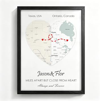 CarryBright Personalized Long Distance Love Map, Anniversary Wedding Gift Custom Heart Map Print Poster Couple Engagement Gifts Map-01