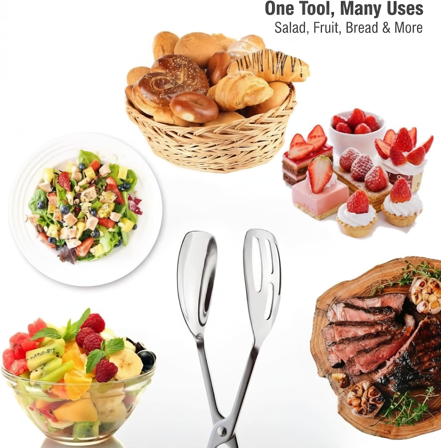 Salad Tongs Stainless Steel, Scissor Salad Tongs for Serving, Easy Grip Scissor-Style Salad Scissors with Slotted Spoon Head, Dishwasher Safe Kitchen & Buffet Tongs (2pack).