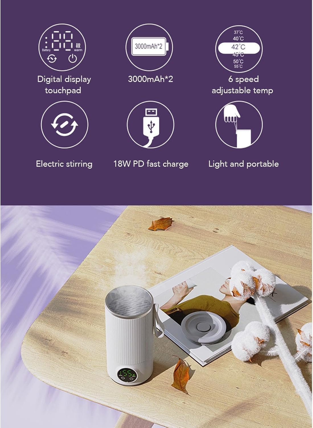 Montalatte elettrico 4 in 1 e scaldalatte, senza fili, portatile, con controllo della temperatura e riscaldamento rapido, vaporizzatore automatico del latte