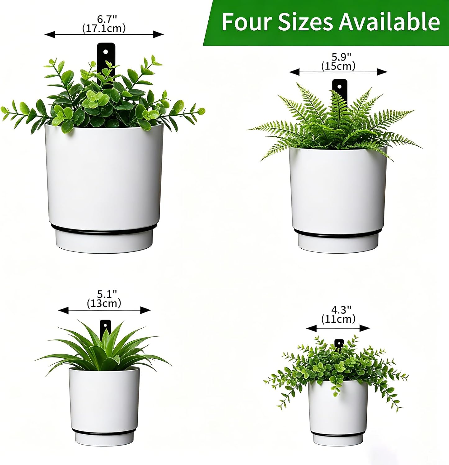2 Pcs Wall Mounted Hanging Planter Vase for Indoor Outdoor Plants,Modern Metal Wall and Ceiling Hanging Flower Pot with Removable Flower Pot,Minimalist Decor for Herbs Succulents Flowers,6.7Inch,White