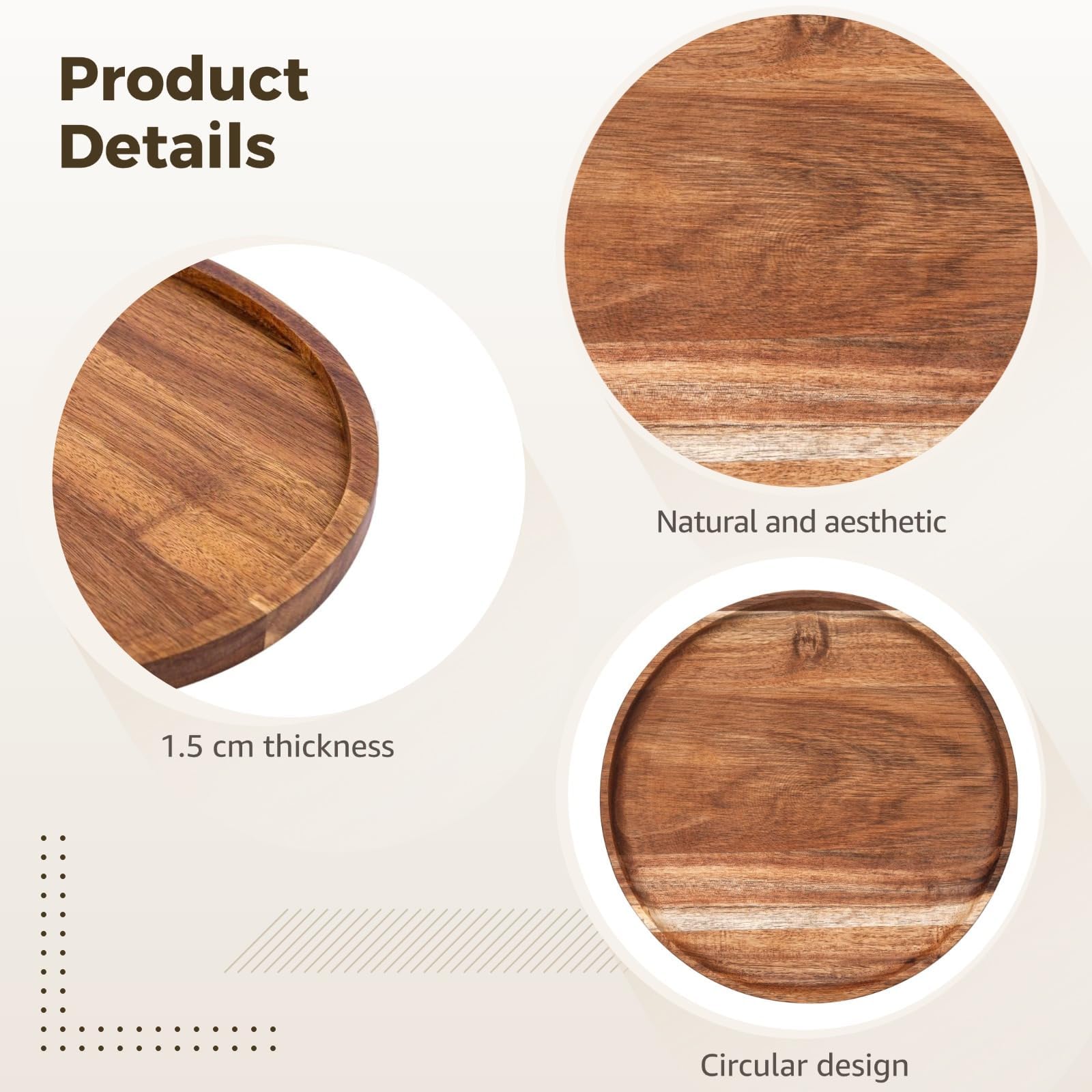Tabla redonda de madera de acacia de 13.8 pulgadas, plato de charcutería fácil de limpiar con bordes elevados, ideal para aperitivos, queso, aperitivos y entretenimiento