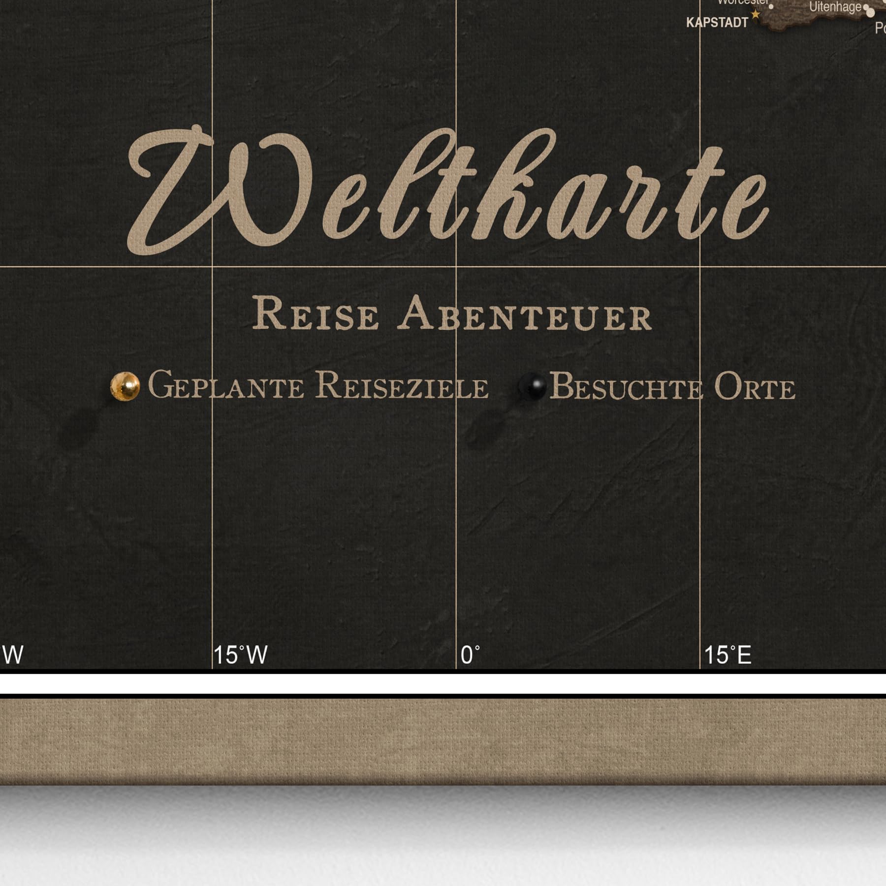 Hochwertige Canvas Weltkarte mit Kork-Pinnwand - Deutsche Beschriftung - Dekorative Wanddeko für alle Zimmer - Leinwandbilder mit Weltkarte Motiv (70x50 cm, Muster 5 Deutsch)