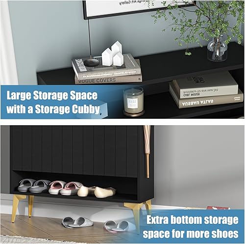 Miniatura 6 de Zapatero con 2 cajones abatibles, almacenamiento de zapatos independiente con patas de metal, moderno organizador de zapatos con estante abierto,