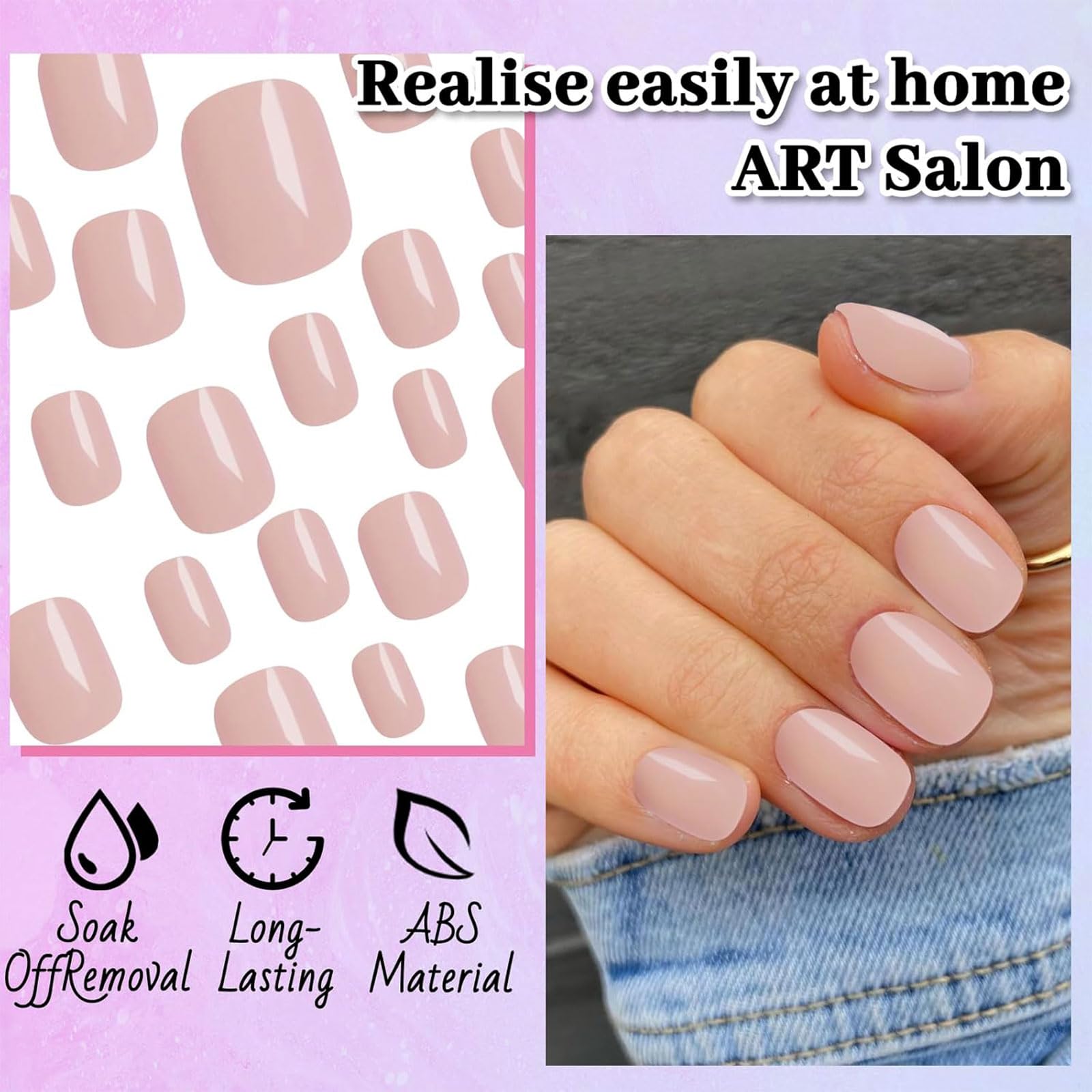LunarCharm 240 pieces square nude pink press-on nails short artificial skin tone square full cover fake nails for beginners DIY - Image 3