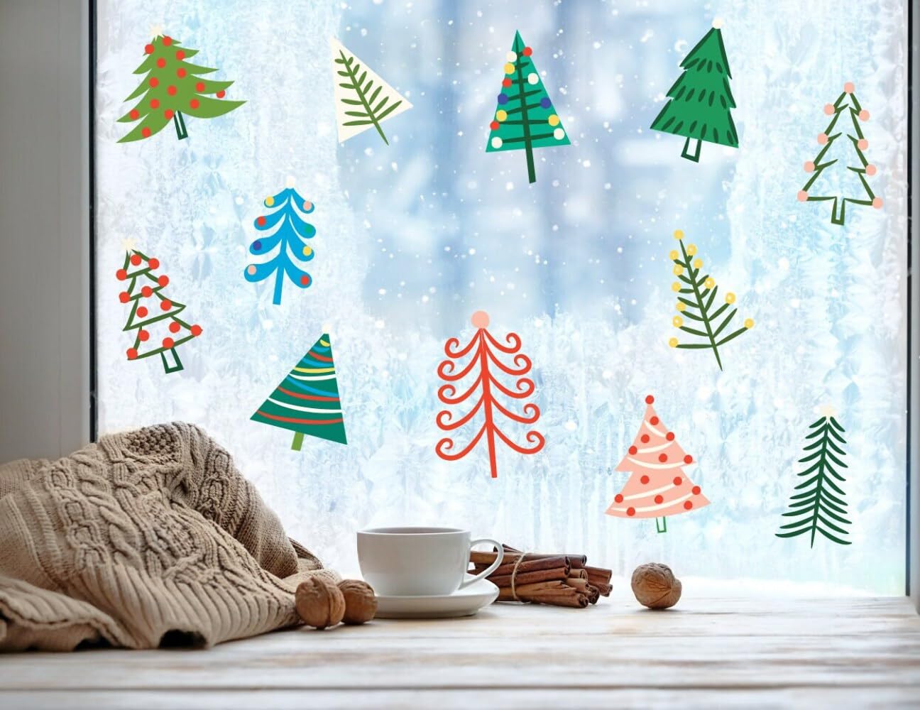 Quotemywall Decor Christmas Trees Quote My Wall Christmas Window Stickers - Christmas Tree Decals Festive Window Decorations Removable Colourful Mini Trees For Kids Home Shop Display (Decor Christmas Trees)