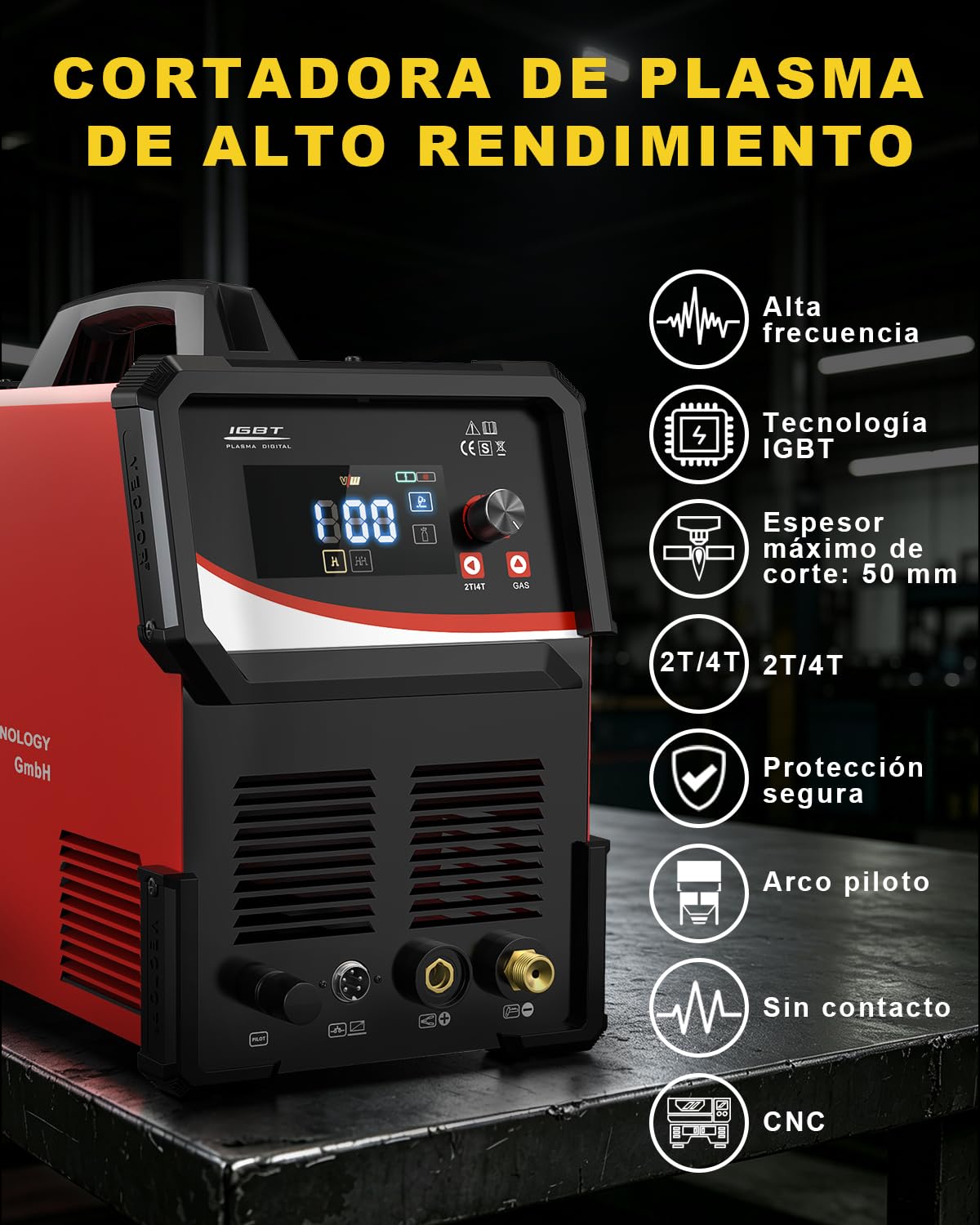 VECTOR WELDING Cortador de Plasma 100A 400V IGBT Inverter HF Profesional