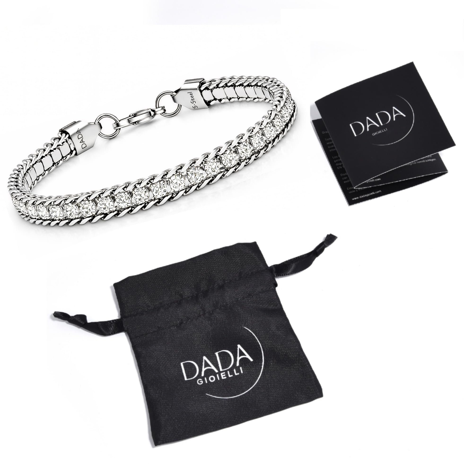 Dada Gioielli - Bracciale Tennis e Grumetta in Acciaio inossidabile da Donna e da Uomo. Design Elegante e lunghezza Regolabile, Idea Regalo per Lei e per Lui