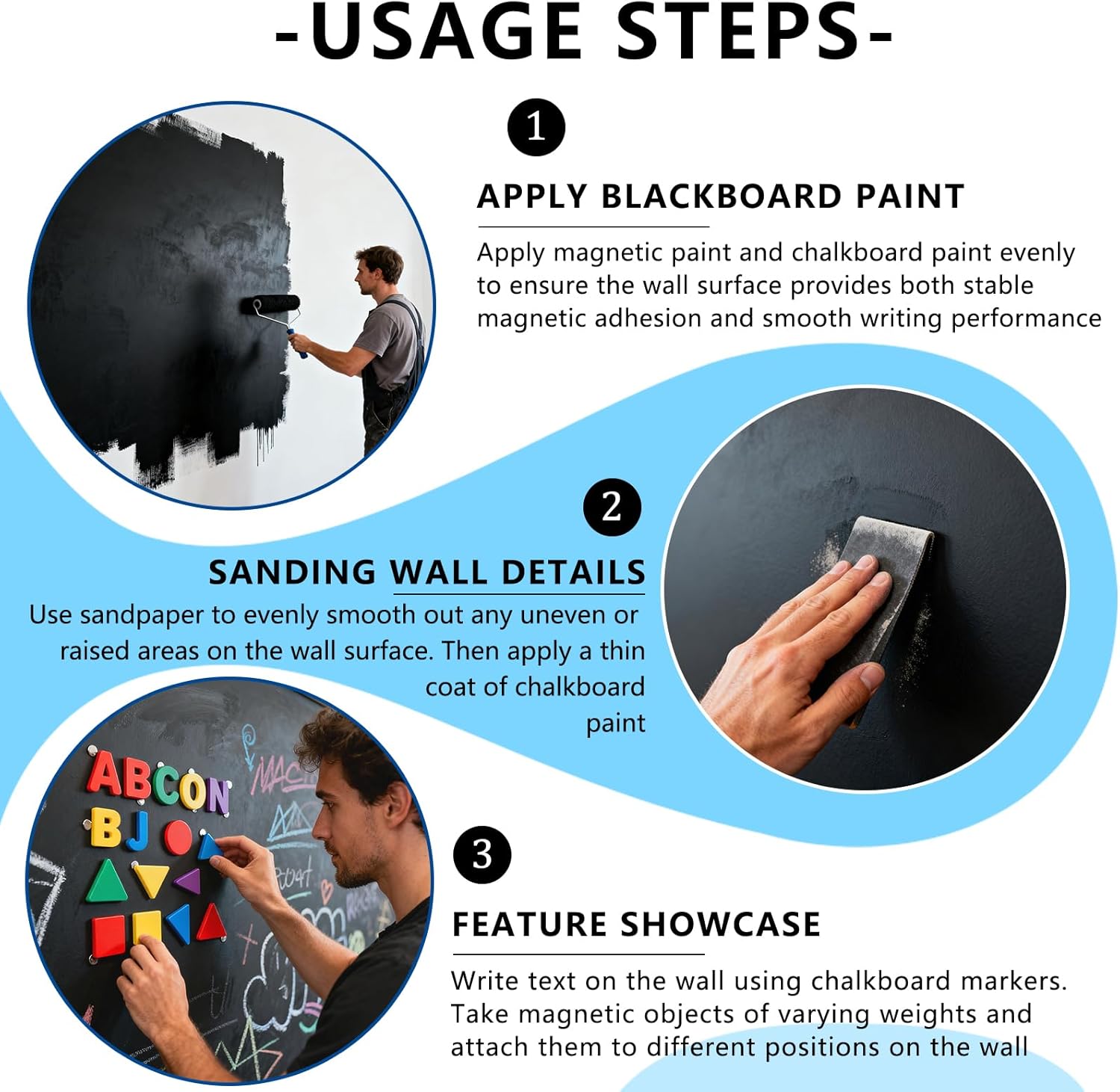 Magnetic Chalkboard Paint (16 Oz) - Blackboard Paint For Walls, Glass, Metal, Wood - Turns Any Surface Into Writable Magnetic Chalk Board | Non-Toxic | Matte Finish | Cover 35 Sf (Black, 16 Fl.Oz)