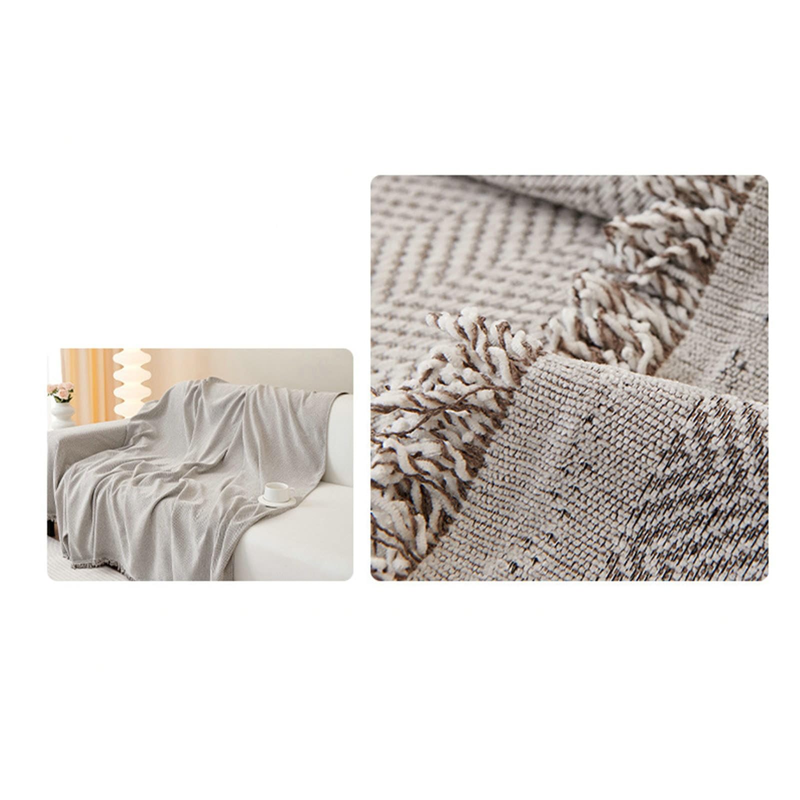 AMDXD Couverture de canapé antidérapante en chenille - Motif uni avec pompon - 5 places - 180 x 260 cm - Gris clair