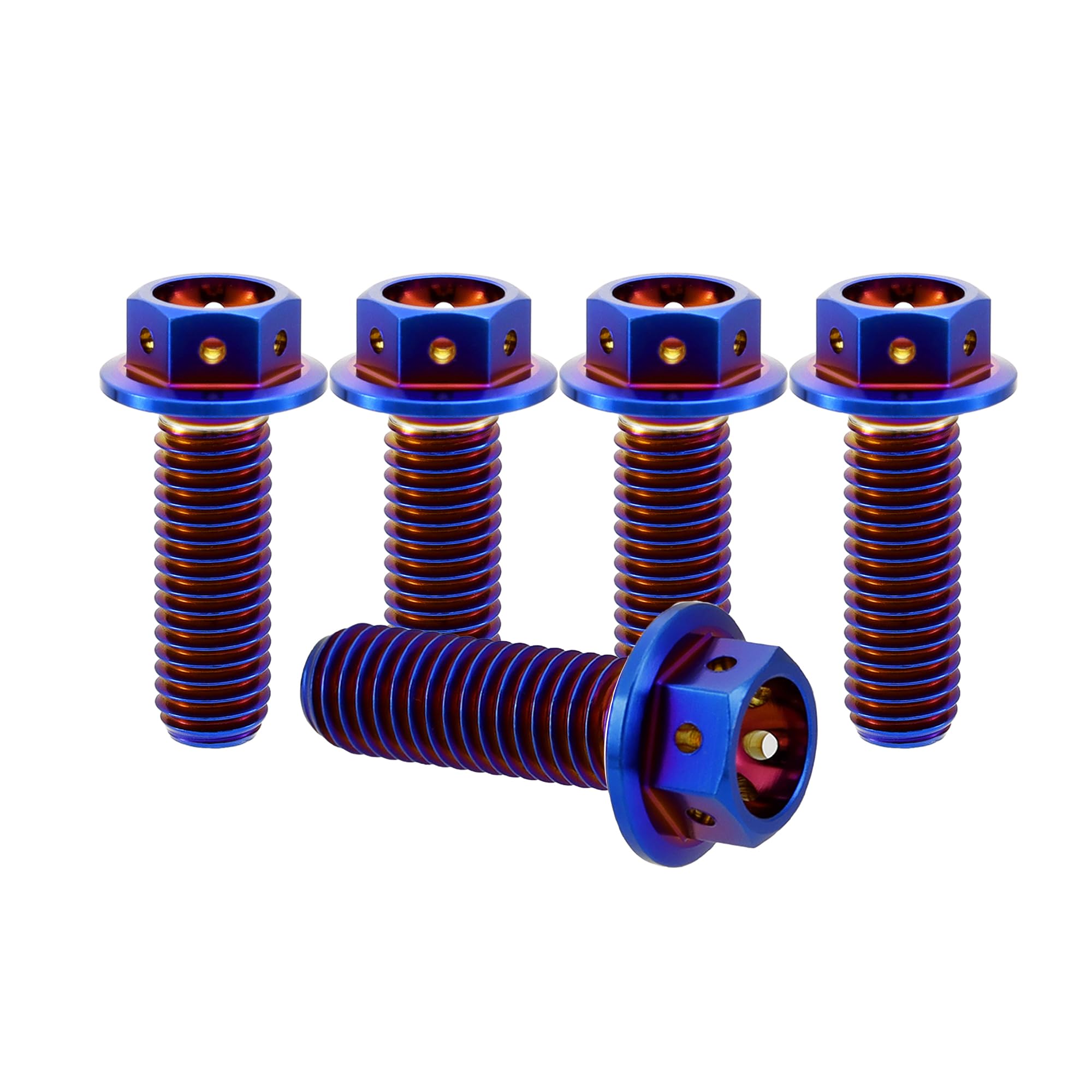 RISON Titanium Bolts Titanium Flange Hex Head Bolts Burnt Blue GR5