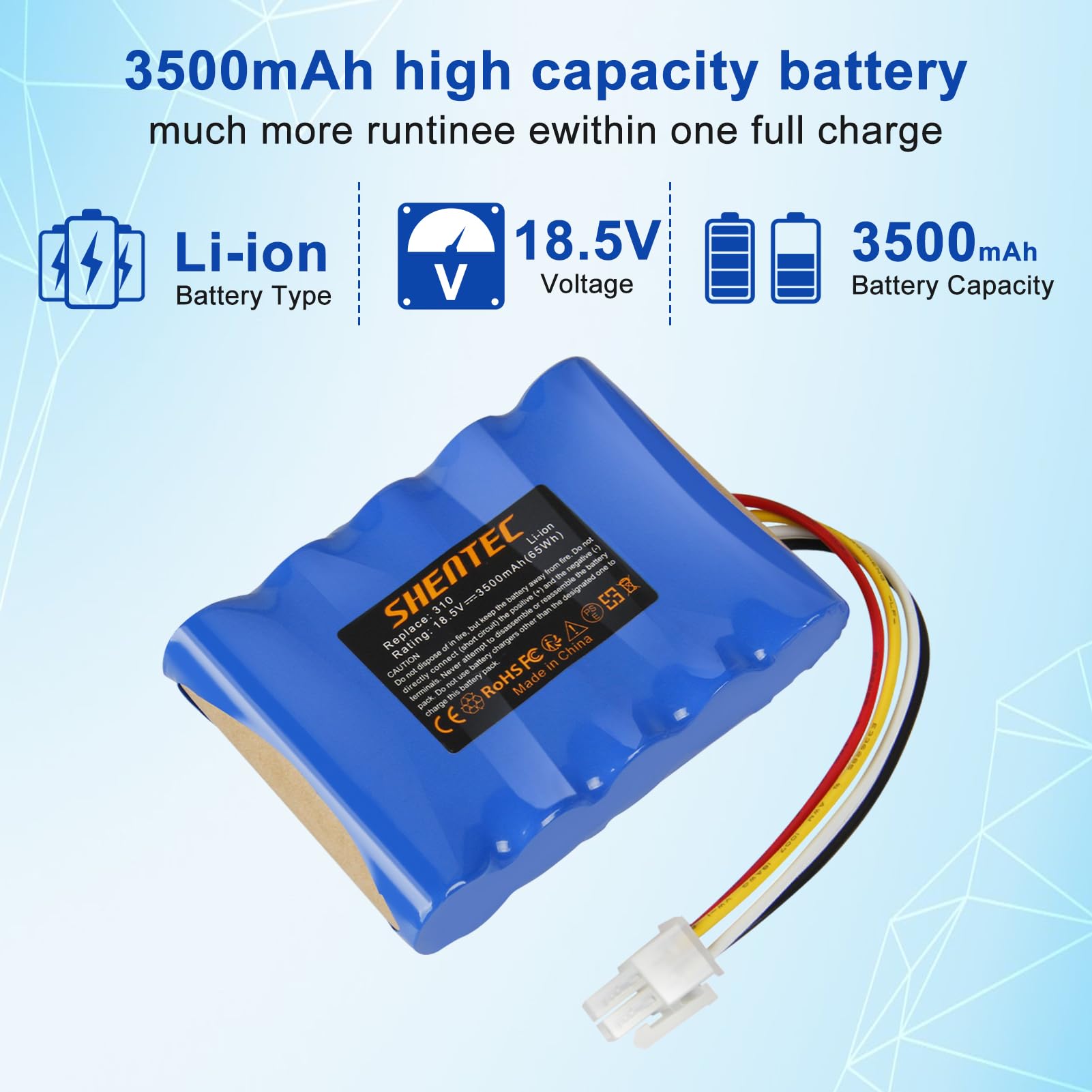 Shentec Li-ION 18.5V 3500mAh Batterie compatibles Gardena Sileno R100Li, R130Li, R160Li Husqvarna Automower 310,315, 584 82 28-01, 584 82 28-02, 584 85 28-01, 589 58 62-0