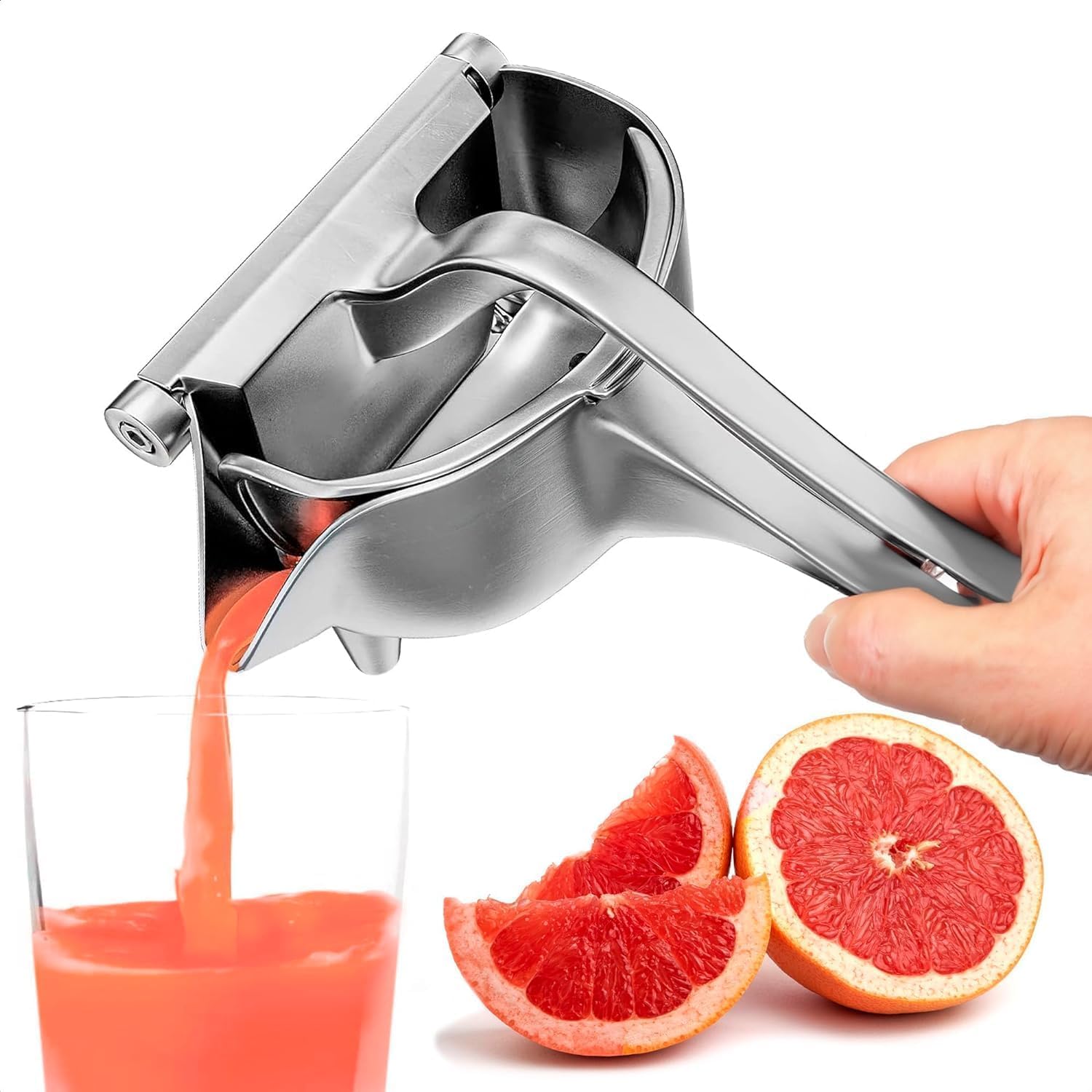 SUSTEAS Manual Hand Press Juicer For Citrus Orange Mosambi Sweet Lime Pomegranate Lemon, Handy Aluminium Steel Instant Fruits Juice Squeezer Machine For Home- Ergonomic Handle (Silver)