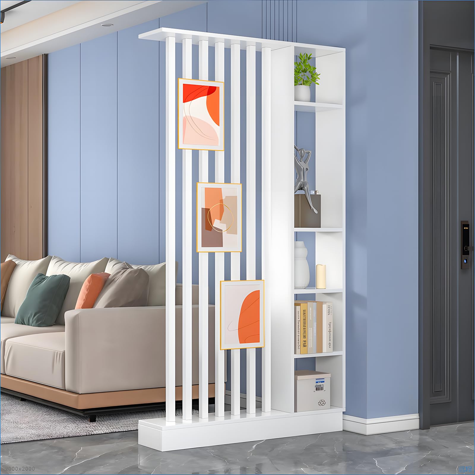 Fakednss Room Divider with Shelves, Freestanding Partition, 100x24x200 cm