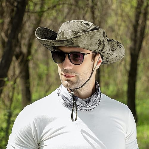 Miniatura 10 de Sombrero de pesca solar UPF 50+ para hombres y mujeres, sombrero de ala ancha con cubierta facial desmontable y solapa para el cuello