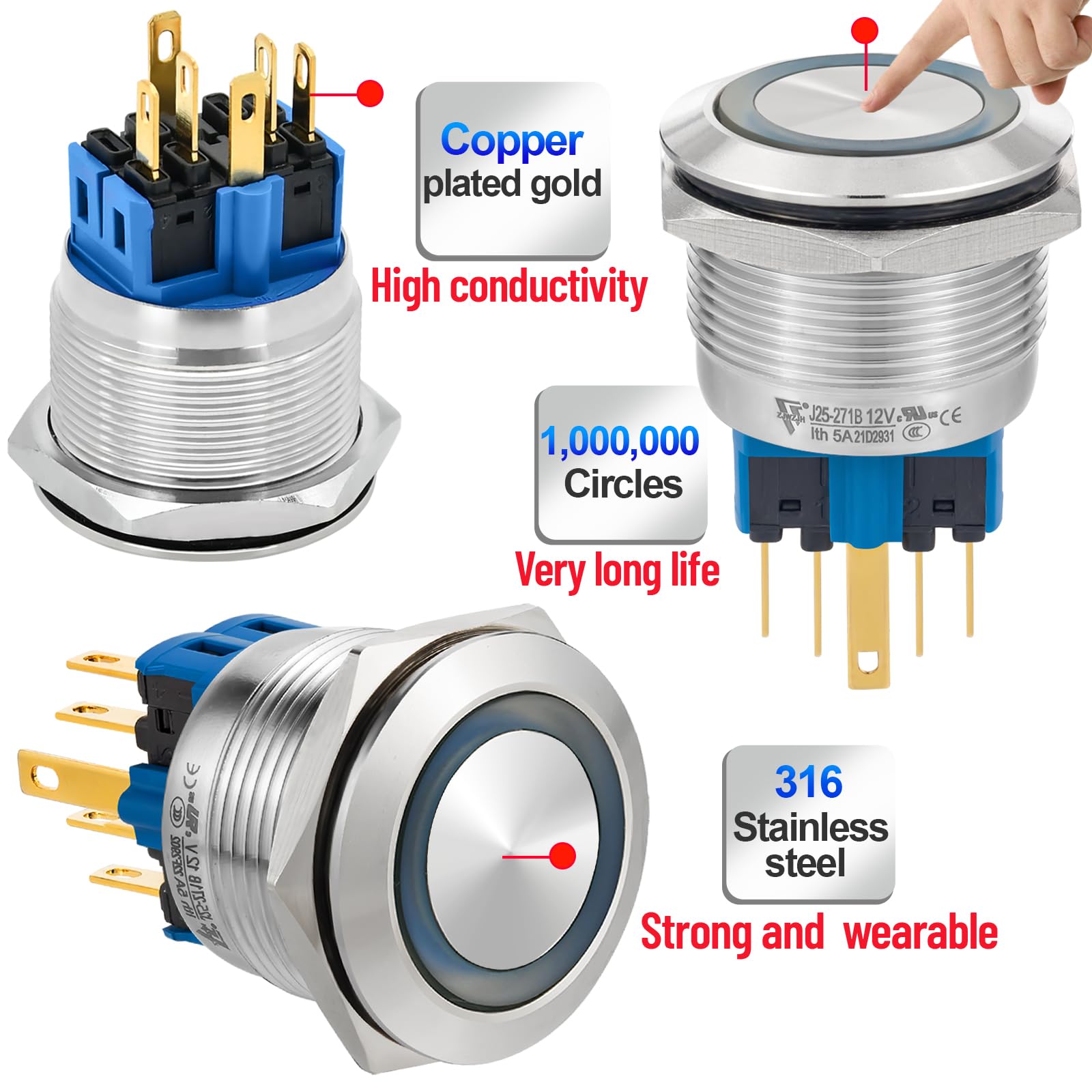 Snapklik.com : 25MM Momentary Push Button Switch DPDT 2NO2NC Stainless