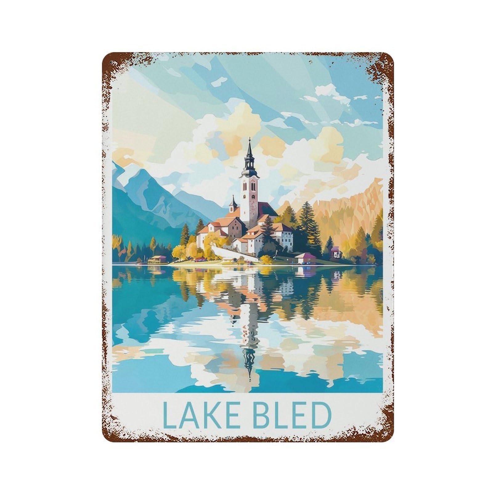 xiaoxiaoshen Lake Bled Slovenia Travel Traveler Decor, Gift Home (2) Wall Decor Art Metal Tin Poster Modern Home Decor Art Home Bar Shop Decorations Vintage Sign 40x30cm