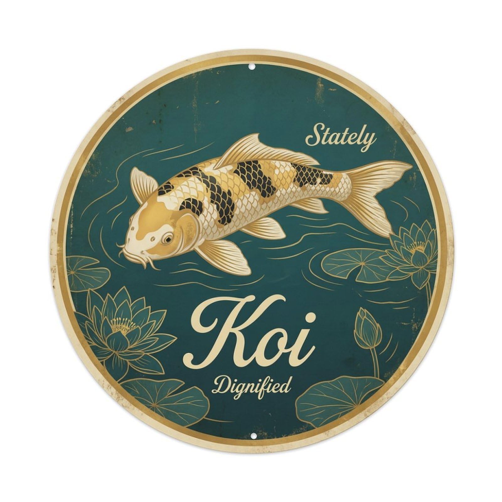 Tgrcjimh Style Metal Tin Sign Koi Fish Stately Dignified Elegant Japanese