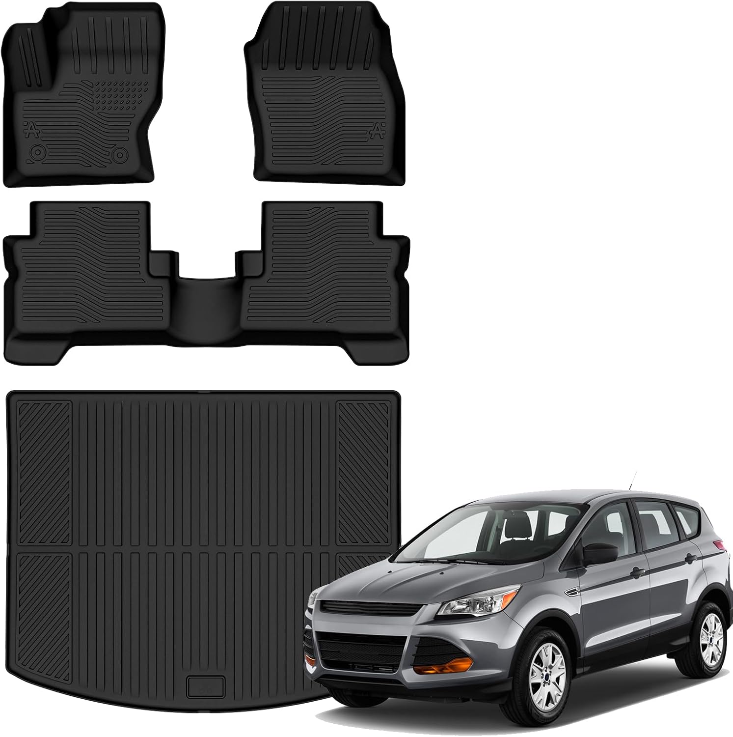 Auxko All Weather Floor Mats Cargo Mat for Ford Escape 2013 2014 2015 2016 2017 2018 2019 All Season TPE Accessories Guard Odorless Anti-Slip Floor Liners Trunk Mat
