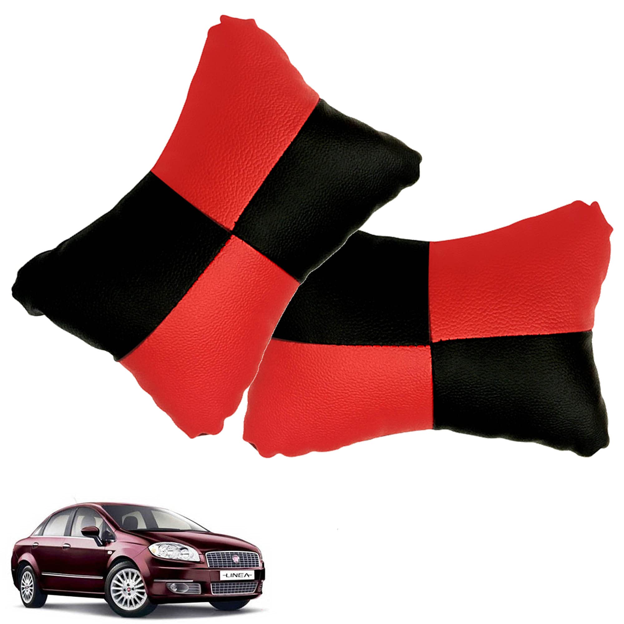 NikrokZ Red Car Seat Neck Rest Cushion Pillow in Check Design (Set of 2) for Linea Classic_PR1002