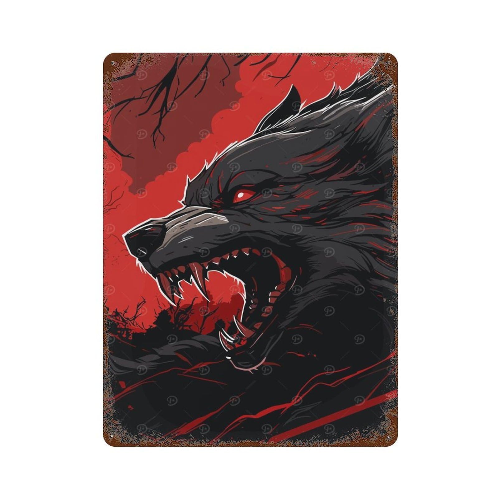 The Death Wolf Decorative Tin Sign 15.7"x11.8", Retro Wall Decor for Basement, Hobby Room And Garage Decor