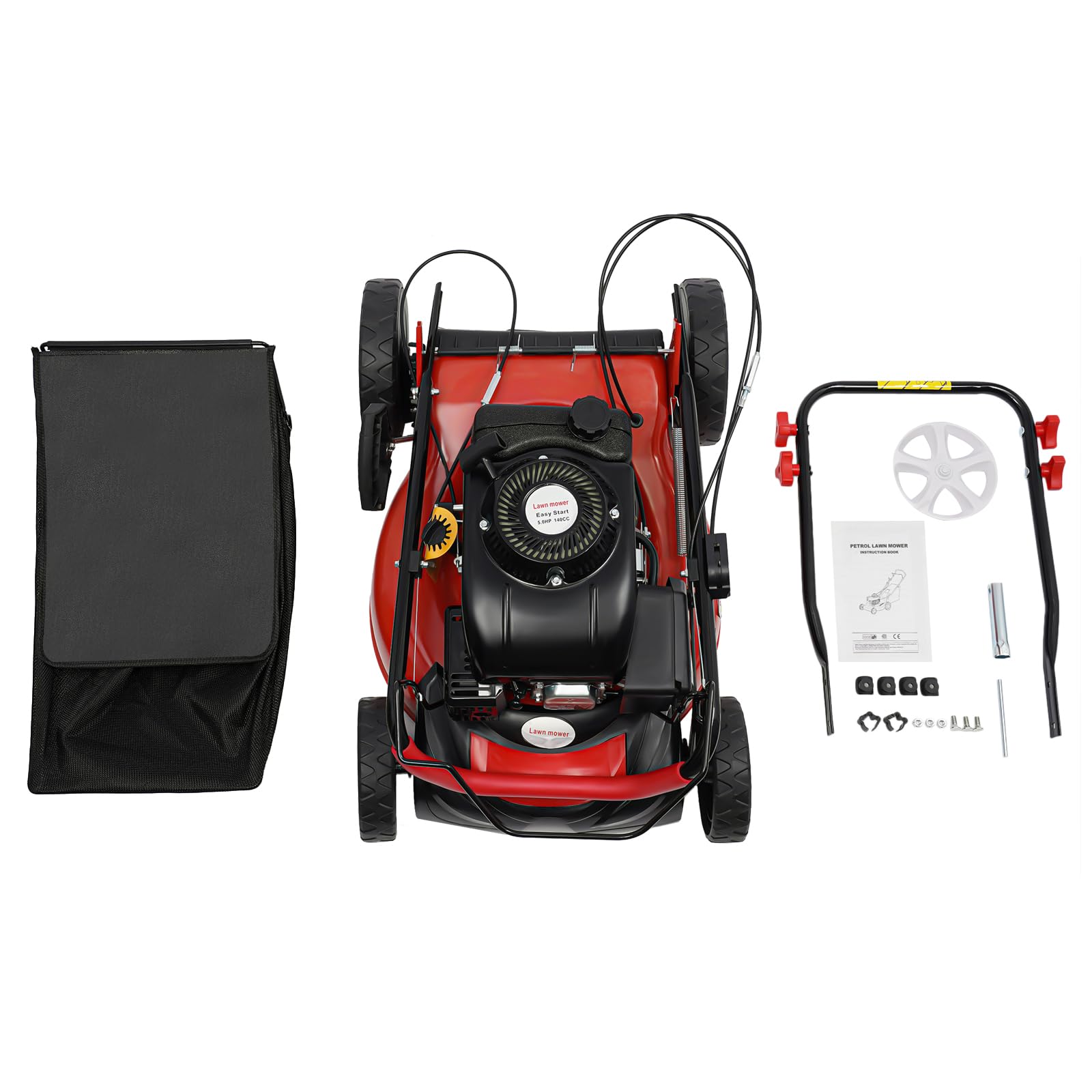 Cortacésped de gasolina con accionamiento de 4 kw, 60 l, 2800 rpm, 5 HP 140 CC, saco de recogida de gas, plegable, para control de malas hierbas de la mayoría de plantas de césped