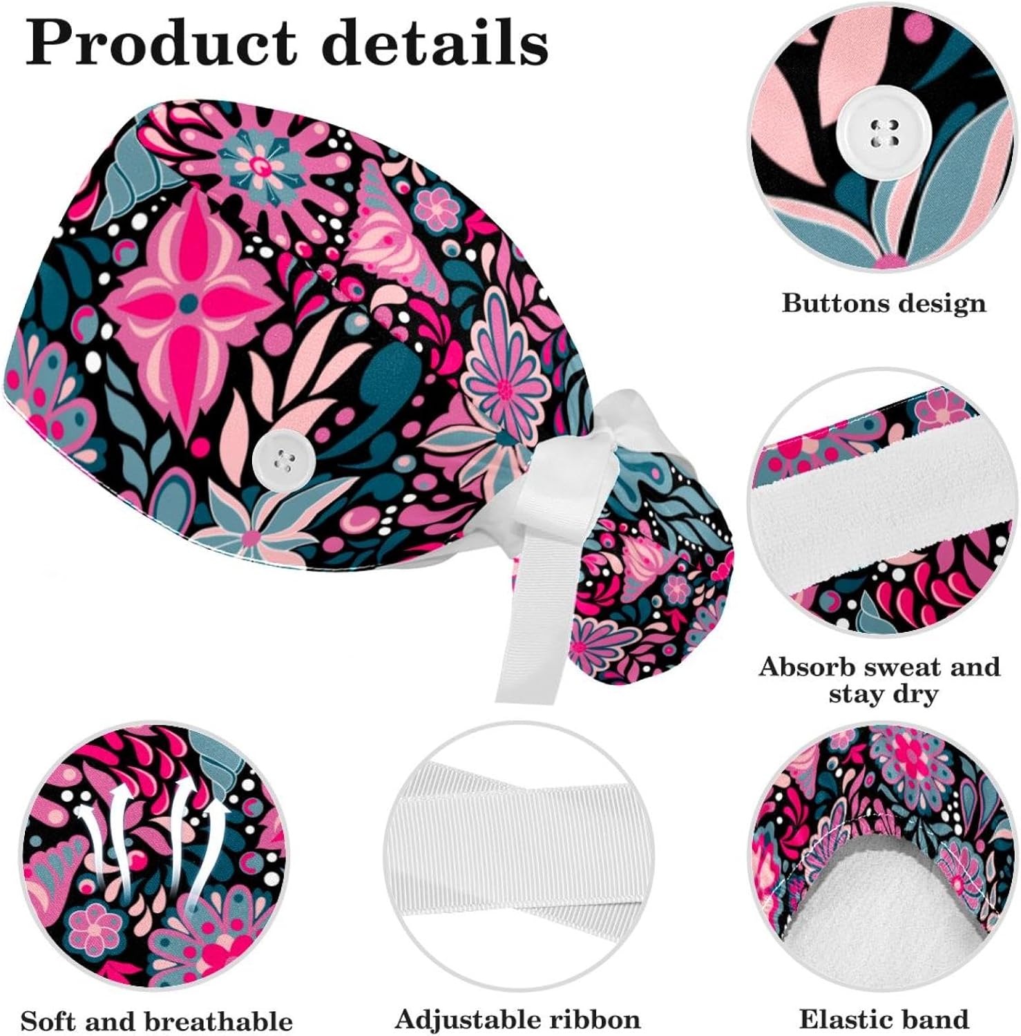 Scrub Cap with Scrunchies, Rainbow Working Hat Hair Cover, Elastic Bandage Tie Back Hats for Women - Image 4