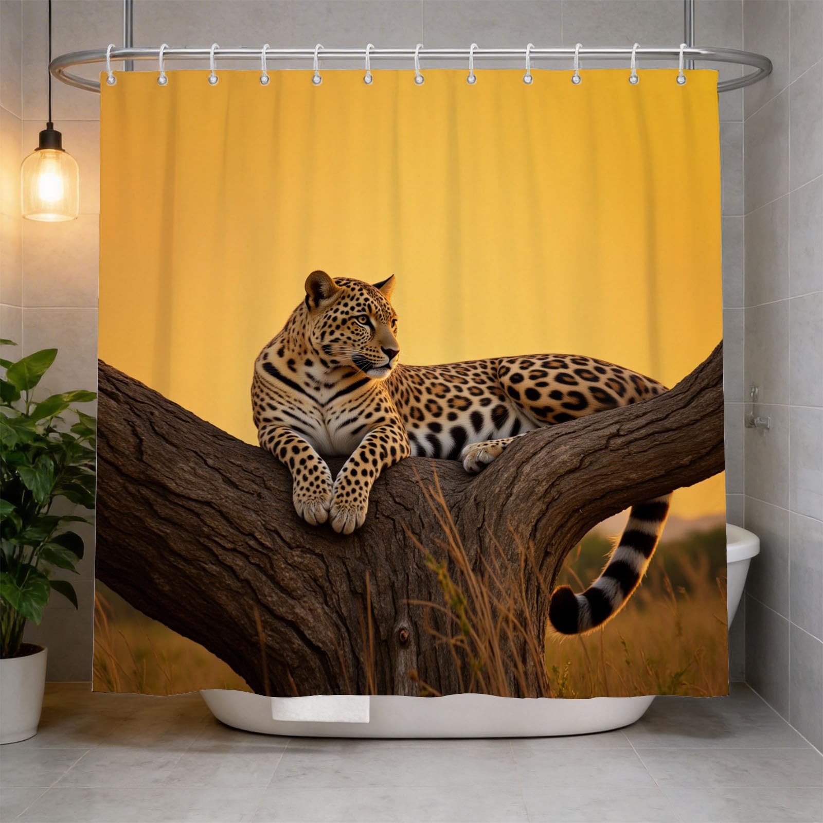 Hongduo 3D Leopard Shower Curtain for Stalls Bathtubs Africa Animal Bathroom Decor Shower Curtain Set Polyester Fabric Waterproof 180x180cm/71X71 Inch with Hooks
