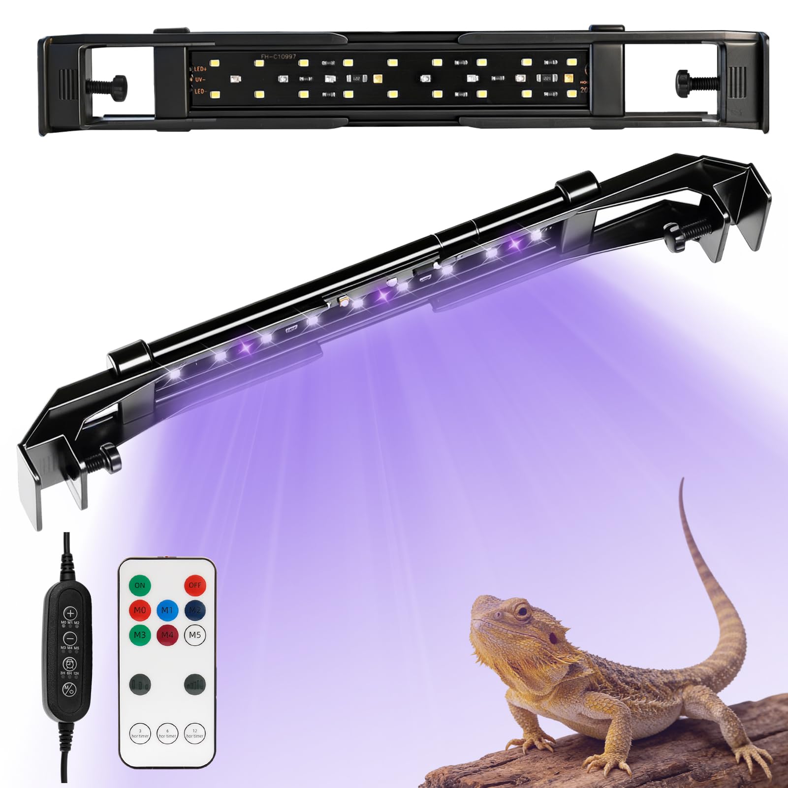 8W LED UVA UVB Light for Reptiles,7.8" HO UVB 12.0/10.0/5.0/2.0 LED Reptile Light Fixture 6500K for Turtles,Bearded Dragons &amp; Snakes,4 UV Modes Dimming Light Bar for Tropical &amp; Desert Reptile