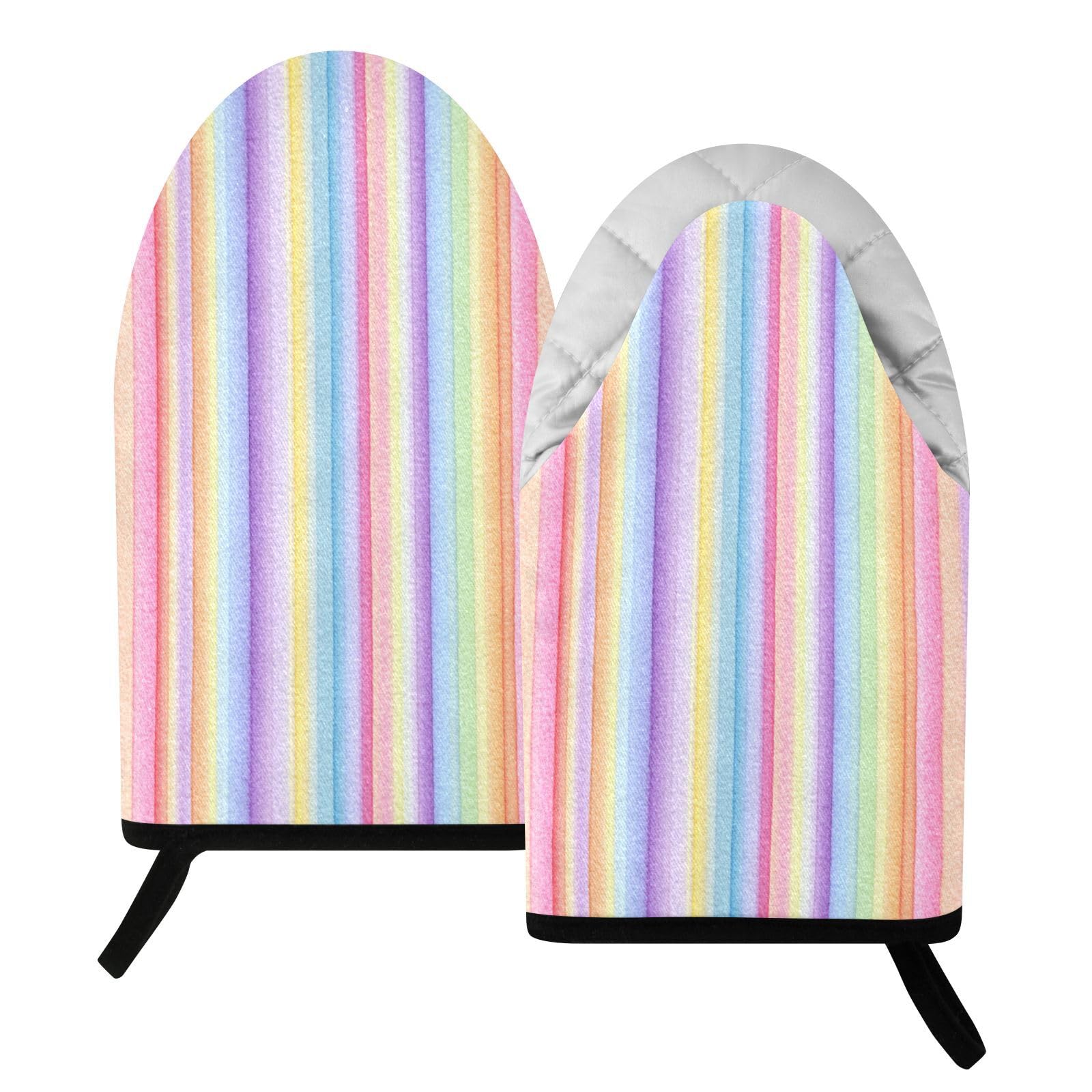 BURSTDDY Watercolor Stripes Oven Mitt,Heat Resistant Kitchen Mitts for Cooking