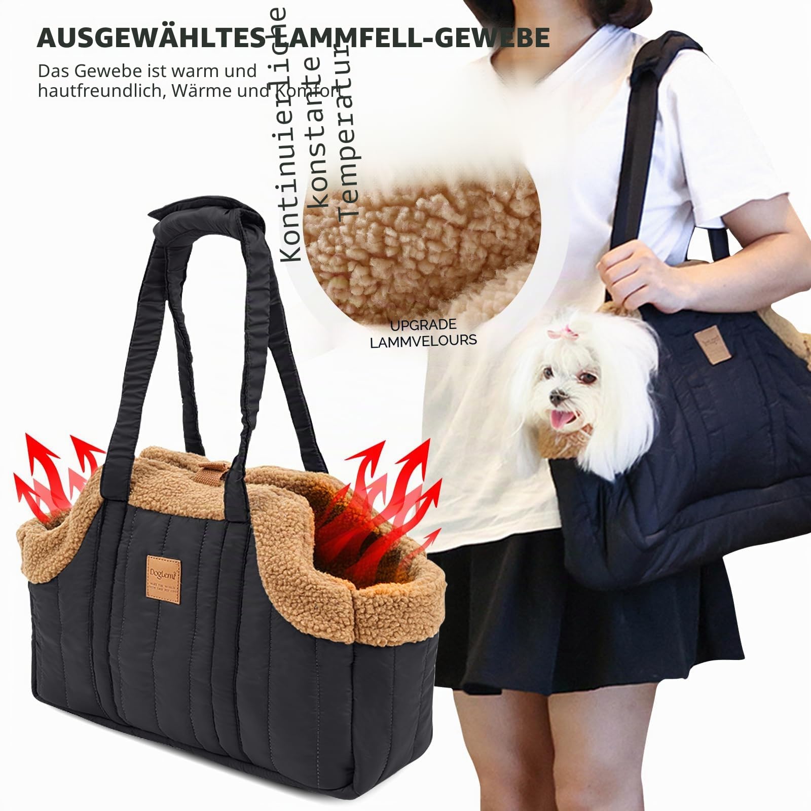 PETCUTE Tragetasche Hund und Katzen,Faltbare Warm Hundetragetasche Schultertasche mit Sicherheitshaken,Kopf heraus Welpentasche für Kleine Hunde Welpen Katzen