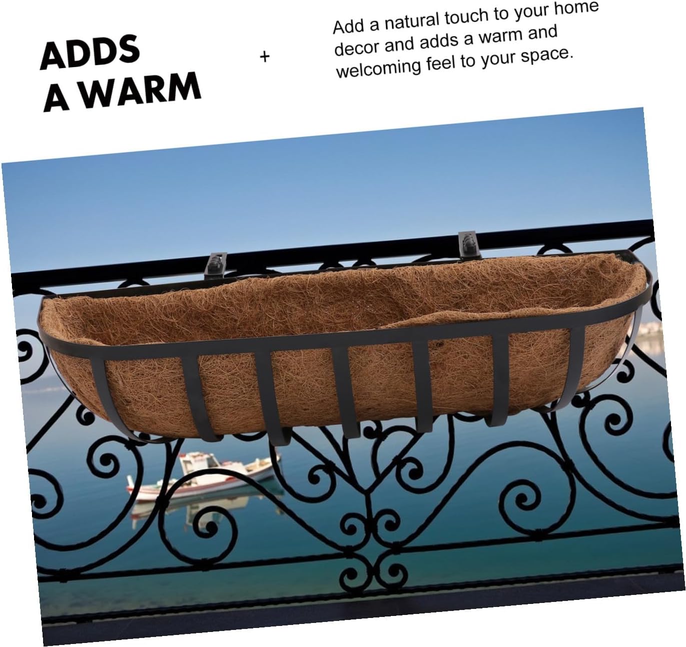 NUOBESTY Coconut Palm Hanging Basket Wall-Mounted Iron Flowerpot Holder 24-inch Half-Round Coir Liner Planter for Outdoor Patio Garden Plant Display