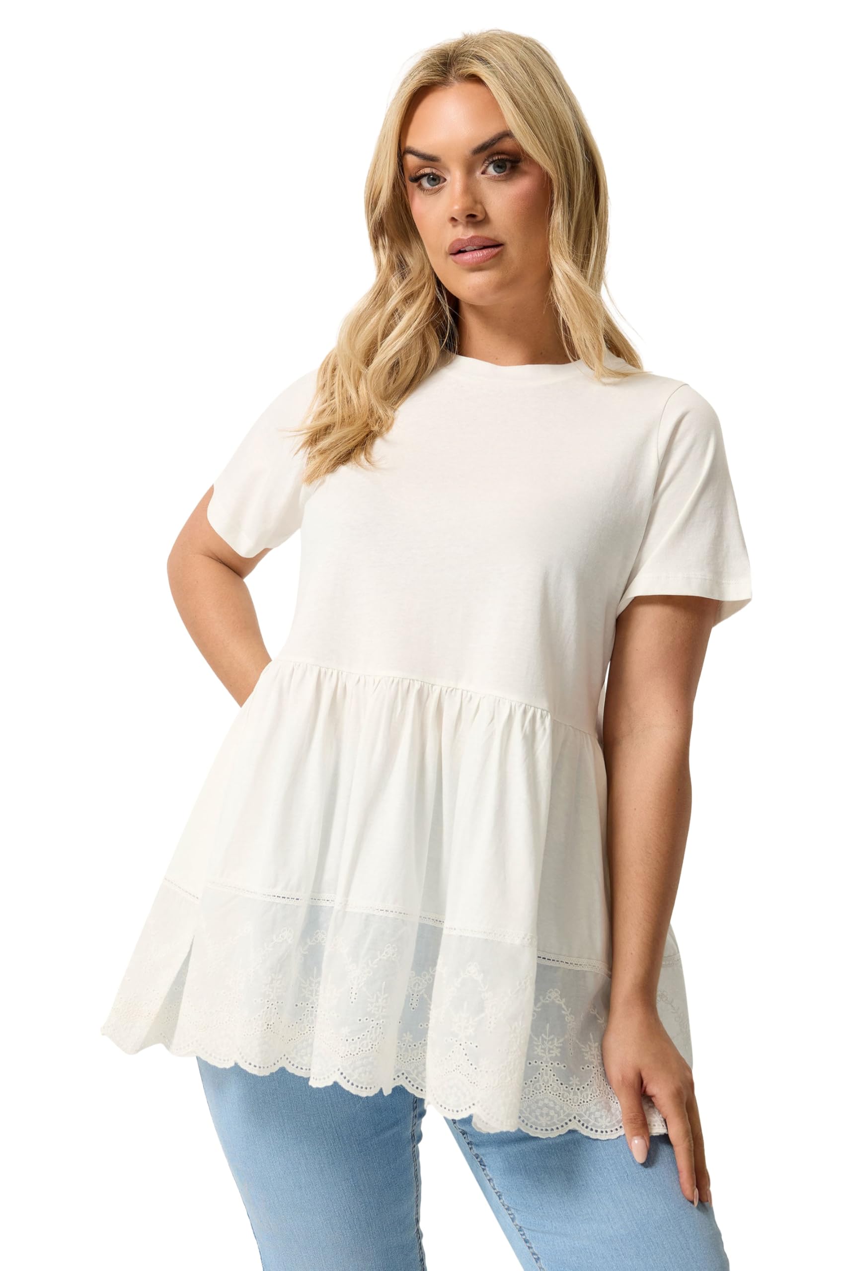 Yours Curve Tiered Peplum Top - Women's - Plus Size Curve White