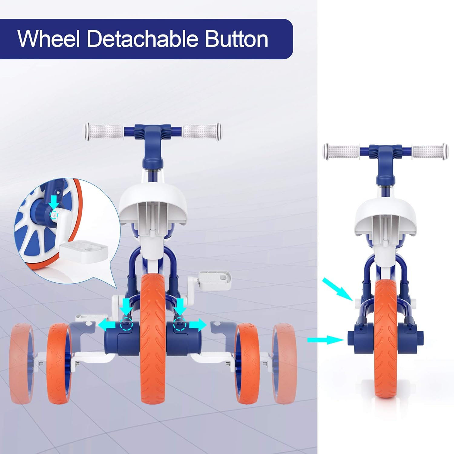 XJD 3 in 1 Baby Balance Bike for 18 Months to 4 Years Old Boy Girl Tricycle for Kids Toddler First Beginner Bike Child Trike Infant 4 Wheel Balance Bicycle with Adjustable Seat Detachable Pedal, Blue : Toys & Games