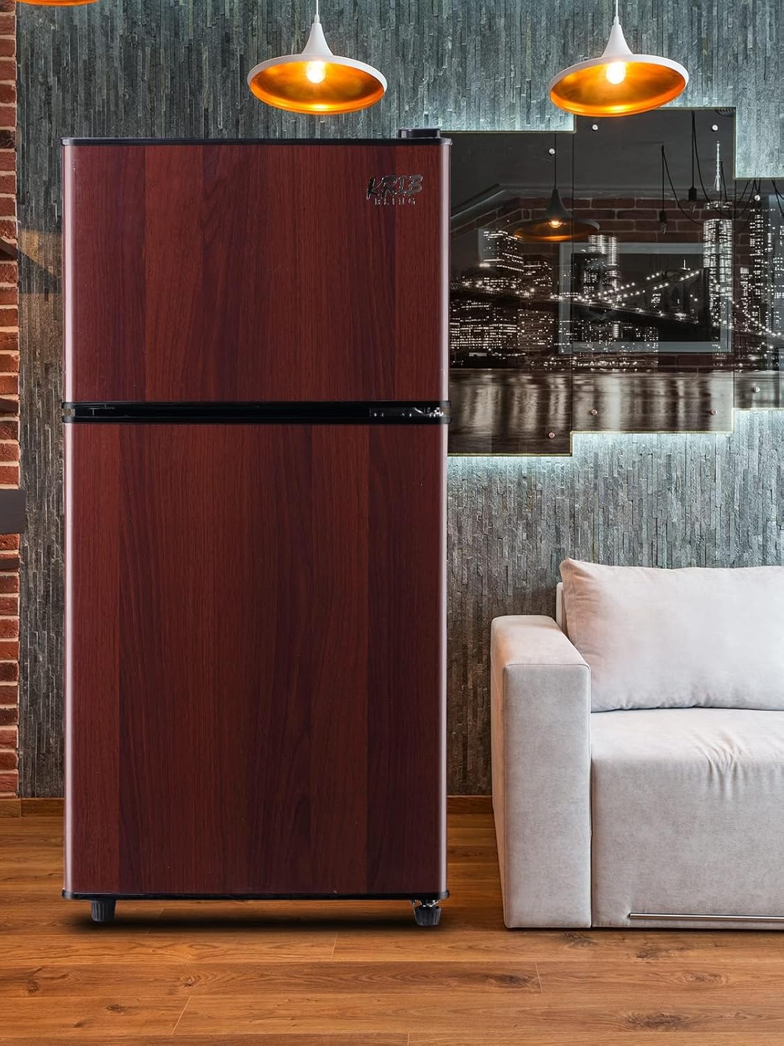 Refrigerator with Freezer 3.5 Cu.Ft with 7 Level Adjustable Thermostat Control 2 Door Energy Saving Top-Freezer Compact Refrigerator Wood