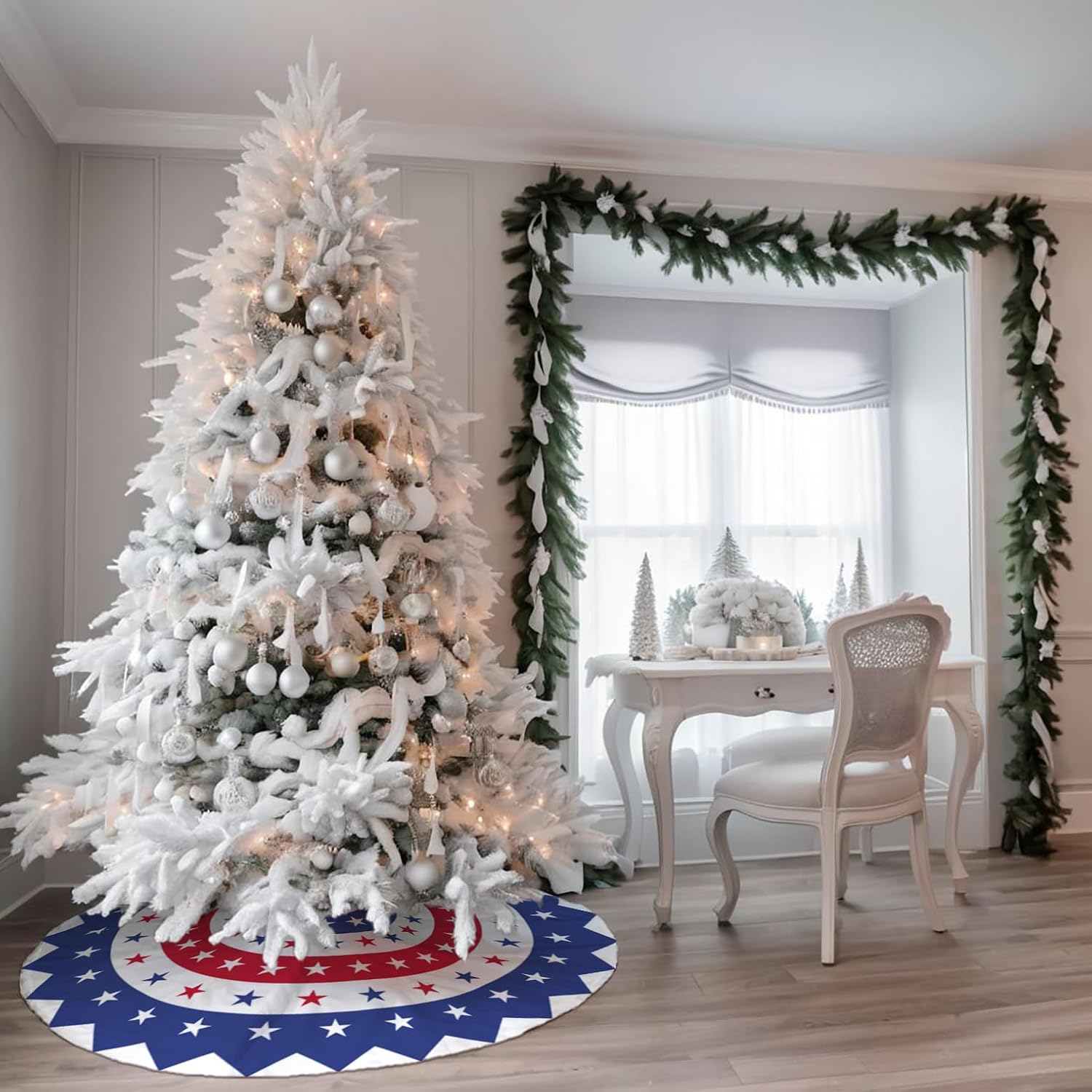 4th of July Tree Skirt, July 4th Decorations 36inch Christmas Tree Skirts Holiday Party Decor Mat Ornaments Tree Decorations