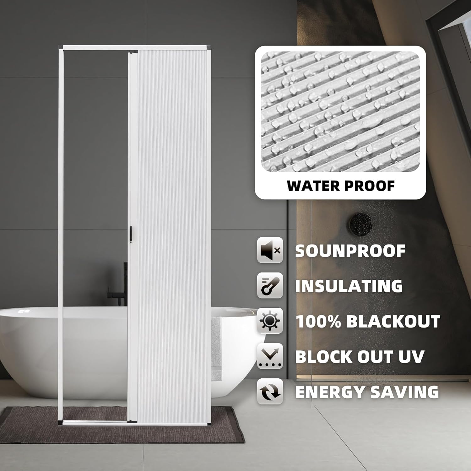 Customize Interior Accordion Door, Sliding Folding Door with Aluminum Frame and Cellular Fabric, Room Divider for Closet RV Patio Shower Door Suitable for Any Size Opening (Grey)