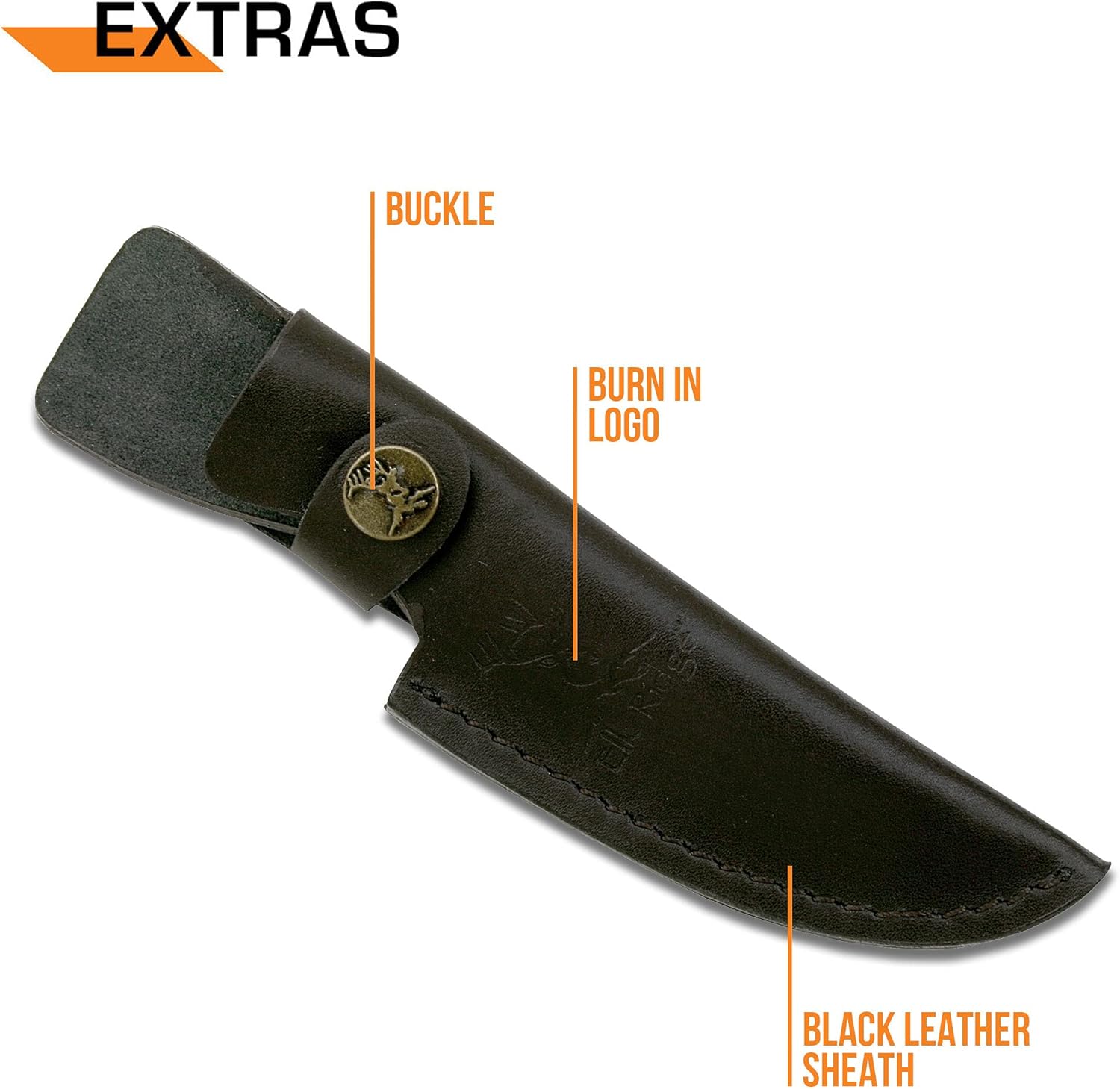 Elk Ridge 087 Series Outdoors Fixed Blade Knife - 8.5-in Overall, 3.75-in Mirror Polished Stainless Steel Blade, Full Tang, Jig Bone and Black Wood Handle, Leather Sheath - Hunting, Camping, Survival