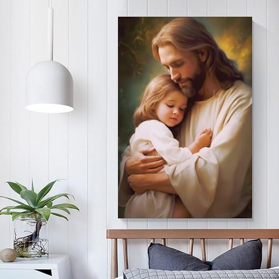 FireDeer Christ Jesus Wall Art Life Child of God Poster Catholic Christian Lord Painting Religious Bible Picture for Living Room Church (11-held child in arms,16x24inch-Unframe)