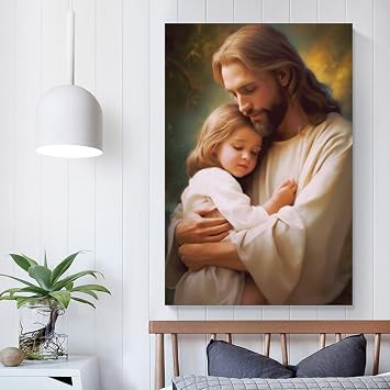 FireDeer Christ Jesus Wall Art Life Child of God Poster Catholic Christian Lord Painting Religious Bible Picture for Living Room Church (11-held child in arms,16x24inch-Unframe)