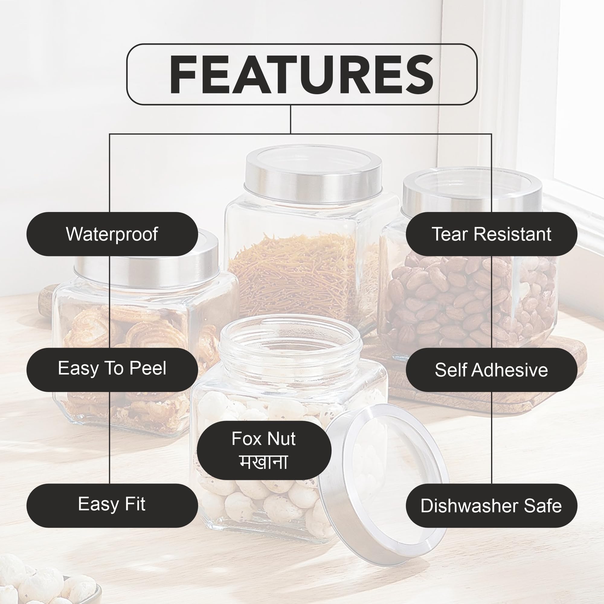 KRIREEN Kitchen Stickers Book Pre-Printed Containers Waterproof Jar Label Hindi + English Masala, Spice, Pulses, Flour, Stickers for Kitchen Containers 5 Sheets, Self- Adhesive Sticker. 2