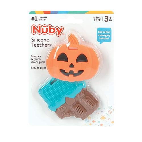 Miniatura 6 de Nuby Mordedor de silicona para calabaza y barra de chocolate, paquete de 2, más de 3 meses