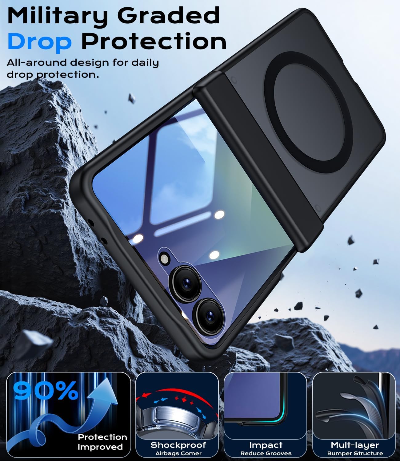 for Galaxy Z-Flip-7 Magnetic Case:Translucent Matte Textured Military Grade Drop Protection Phone Cover [Hinge Protection] - Shockproof Durable Rugged Case for Samsung Z Flip 7 5G 2025
