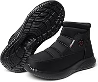 Vista 2 de TEMOFON Botas de nieve de invierno para mujer botas anchas con forro de piel cálida con forro de piel negra, cómodas botas planas para caminar al
